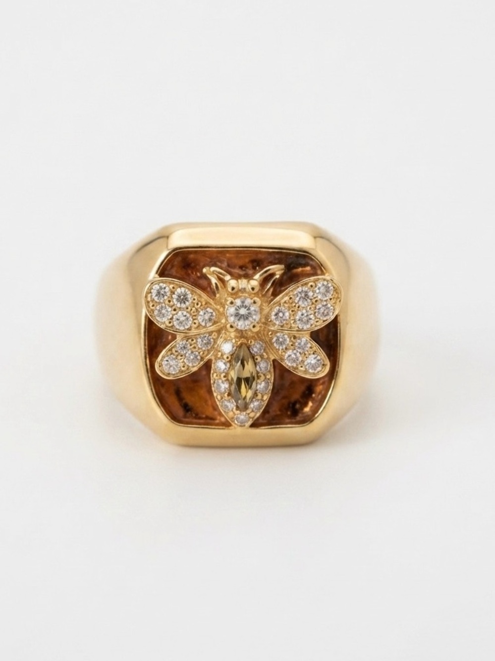 Golden Bee Statement Adjustable Pinky Ring Cubic Zirconia Accent